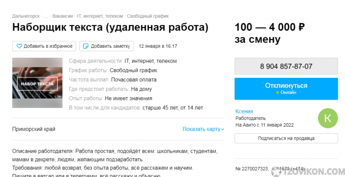 
                            Наборщик текста Ксения (на Авито)
                         - отзывы